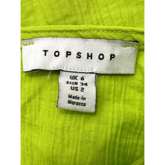 Topshop Long Sleeve Blouse Crew Neck Drawstring Tie Ruched Green Women's 2 NWOT - Picture 8 of 9